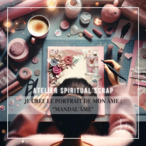 Atelier spirituel créatif Spiritual Scrap – création d’un mandala portrait d’âme en scrapbooking intuitif